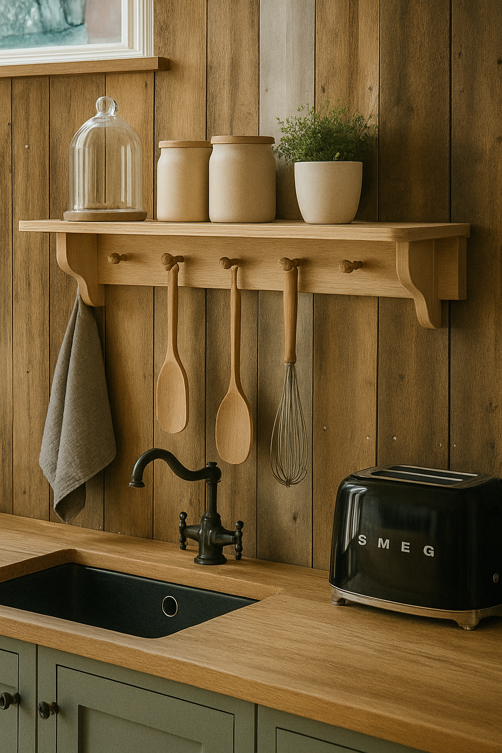 Custom Oak Peg Rail with Shelf
