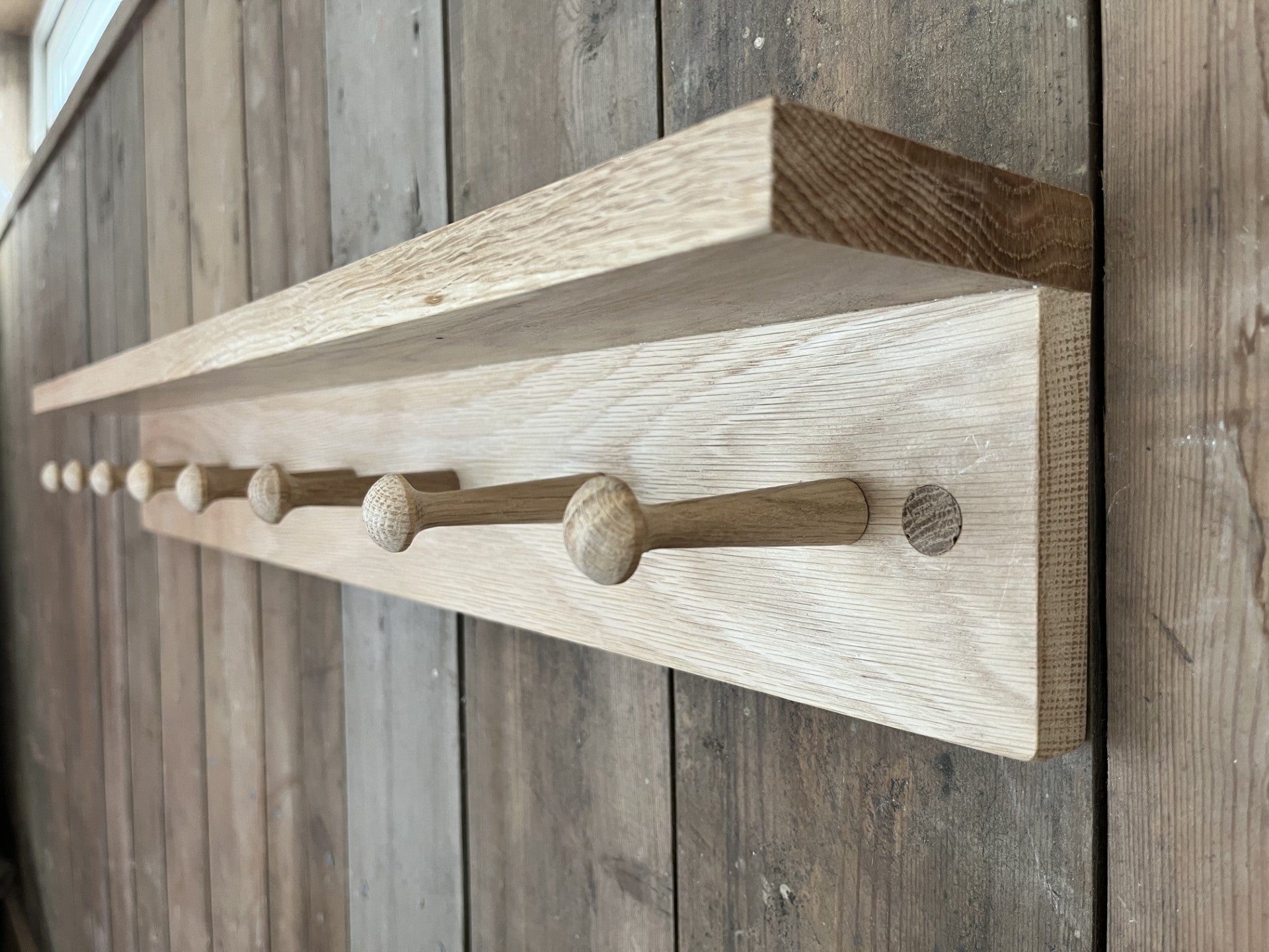 Custom Oak Peg Rail with Shelf