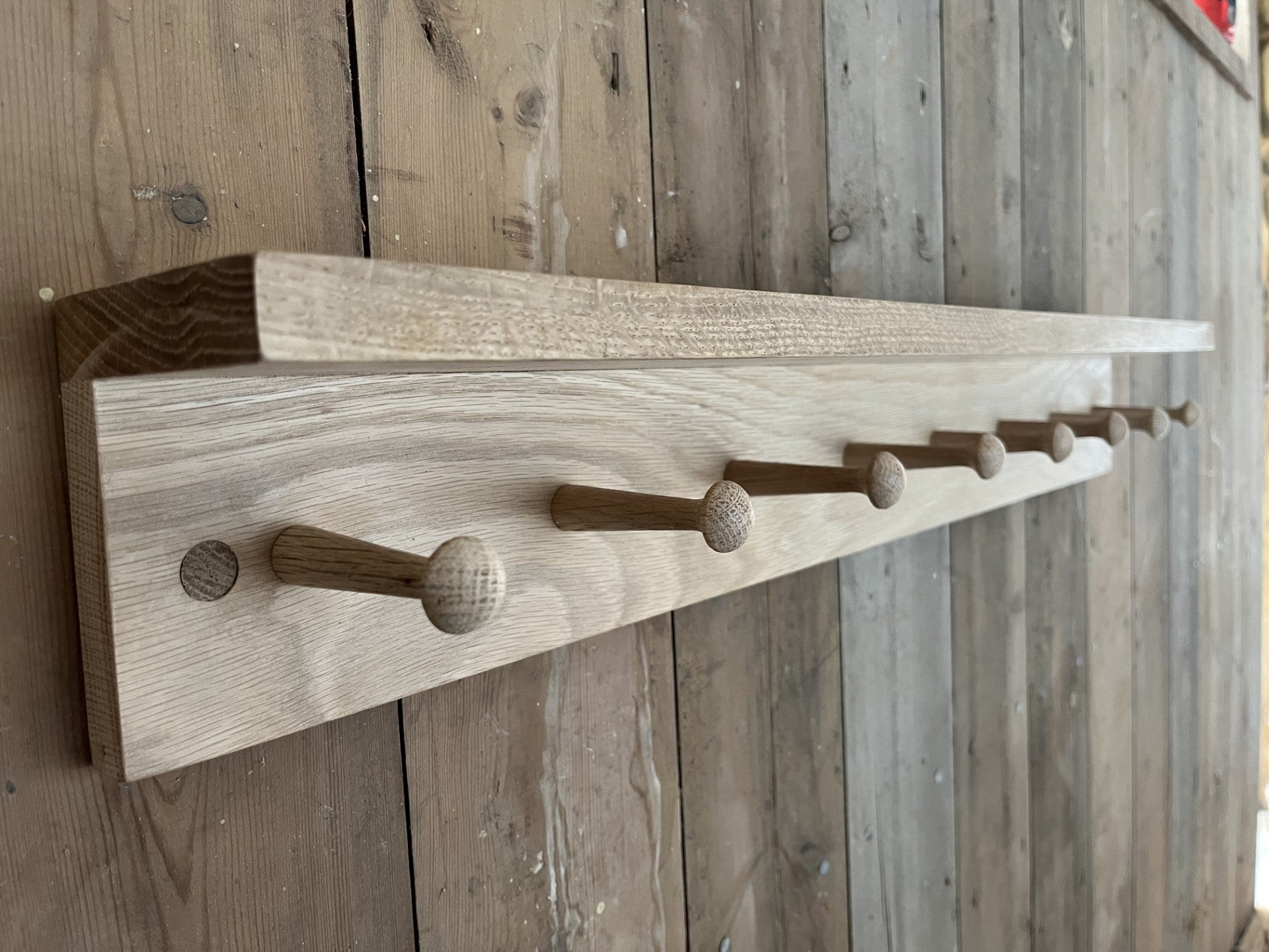Custom Oak Peg Rail with Shelf